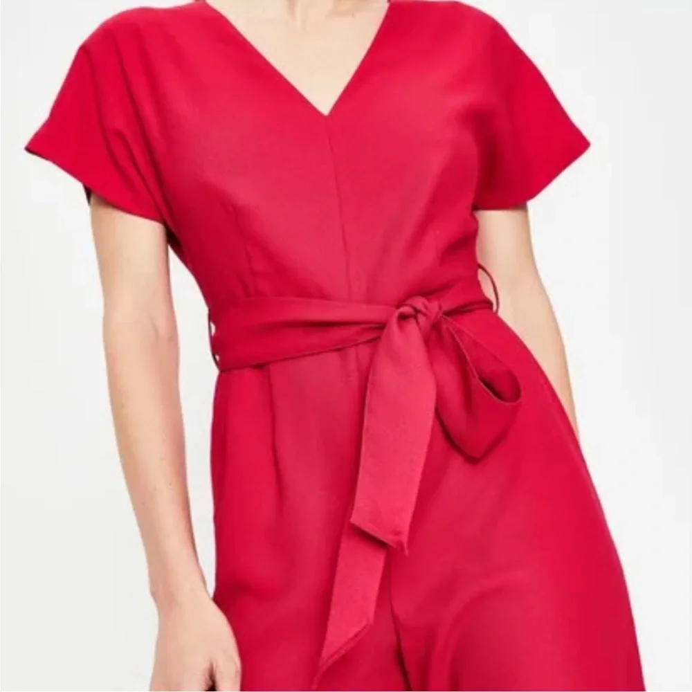 Boden Red V-Neck Cropped Jumpsuit